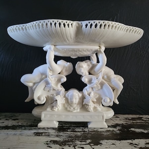 Vintage Porcelain Centerpiece Bowl, Pedestal Bowl with Putti / Cherubs