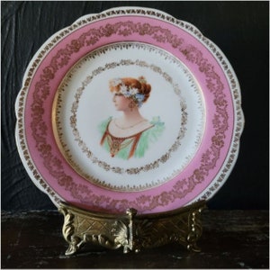 Antique Higgins & Seiter New York Female Portrait Cabinet Plate