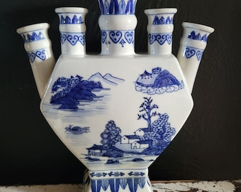 Vintage Two's Company Blue Chinoiserie Tulipiere Tulip / Bud Vase / Flower Vase