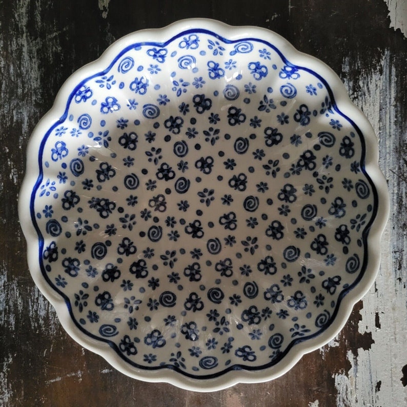 Ceramika Artystyczna Fluted Bowl Blue Confetti Polish Pottery - Thumbnail 2