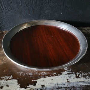 Vintage Aluminum and Formica Serving Tray, Round Serving Cocktail Tray, Bar Tray