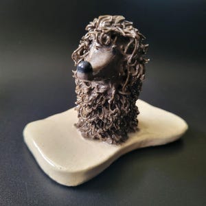 Vintage Ceramic Spaghetti Poodle Dog Figurine On Base, Vintage Dog Figurine
