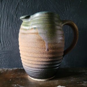Vintage Artist Signed Studio Art Pottery Pitcher, Boho, Farmhouse, Cottage Decor