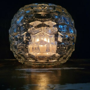 Vintage  Cubist Fairy Lamp Round Globe Clear Votive Candle Holder