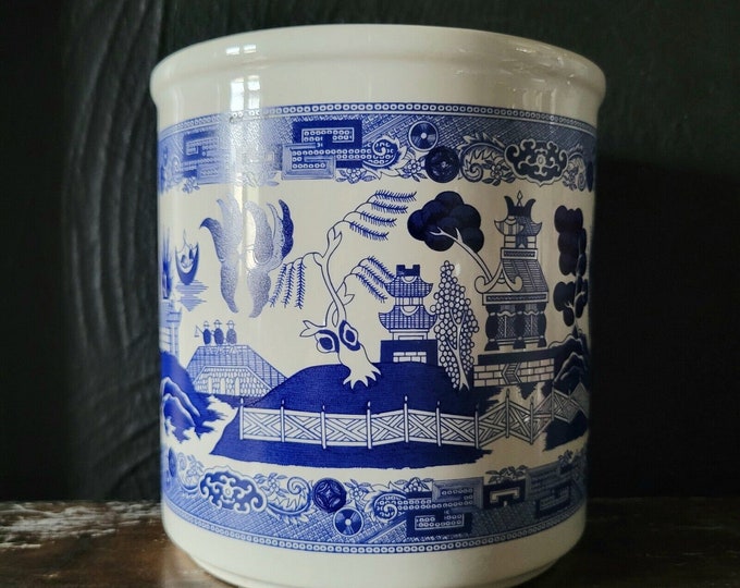 Vintage Blue Willow Utensil Holder, Blue Willow Cachepot