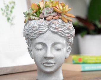 Head Planter for Flat Surface & Wall Mount - These Elegant Face Pots for Plants Come with Wall Hanging Hardware and Full Drainage Liner