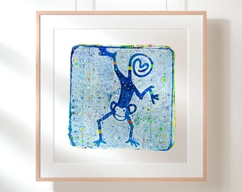 Monkey Business  |  9"x9" Blue Monkey Art  |  Monkey Giclée Wall Art  |  Whimsical Monkey