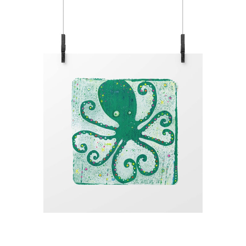 8 of HeartsIn Green 9 x 9 Octopus with Legs that Make Hearts Print Great Gift for Kids Shower Gift Giclée Fine Art Print image 5