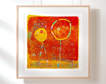 Reading Minds—3  |  9&quot;x9&quot; Abstract Stick Figure Print  |  High Quality Giclée Art Print