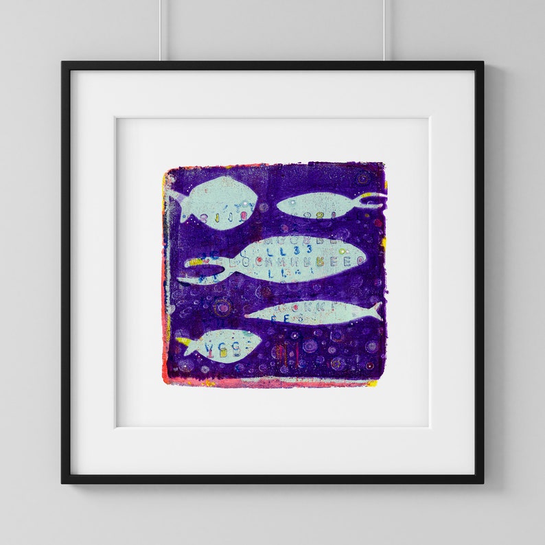 Fish KindIn Purple & Blue 9x9 Whimsical Fish Art Print Fish Wall Art Blue Fish Artwork Fine Art Giclée Print 5 Fish image 3