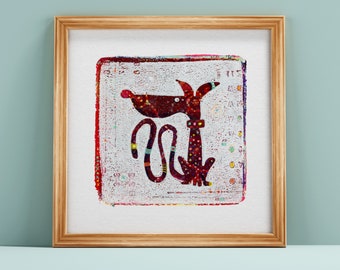 Tale of a Tail  |  9"x9" Dog with Long Whimsical Tail  |  Dog Art  |  Whimsical Dog  |  Giclée Fine Art Print