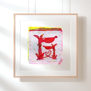 Puppy Love  |  9"x9" Dog with Puppy  |  Puppy Love  |  Dog and Puppy Heart Tail  |  Giclée Fine Art Print  |  Valentine's Day