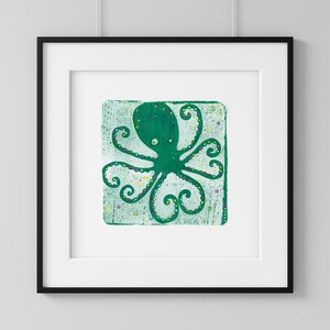 8 of HeartsIn Green 9 x 9 Octopus with Legs that Make Hearts Print Great Gift for Kids Shower Gift Giclée Fine Art Print image 4