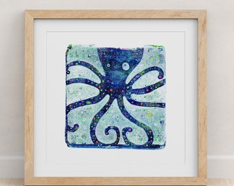 8 of Hearts  |  9&quot; x 9&quot; Blue Octopus artwork  |  Octopus with heart legs |  Blue Octopus  |  Sea Creatures |  Giclée Fine Art Print