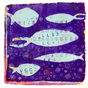 Fish KindIn Purple & Blue 9x9 Whimsical Fish Art Print Fish Wall Art Blue Fish Artwork Fine Art Giclée Print 5 Fish image 4