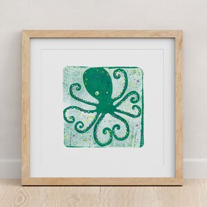 8 of HeartsIn Green 9 x 9 Octopus with Legs that Make Hearts Print Great Gift for Kids Shower Gift Giclée Fine Art Print image 3