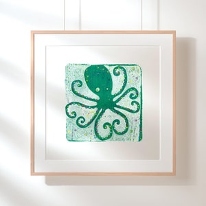 8 of HeartsIn Green 9 x 9 Octopus with Legs that Make Hearts Print Great Gift for Kids Shower Gift Giclée Fine Art Print image 1