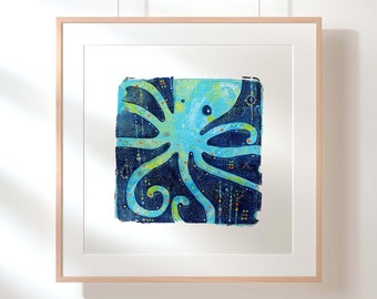8 of Hearts  |  9&quot; x 9&quot; Octopus artwork  |  Octopus with heart legs |  Blue Octopus  |  Sea Creatures |  Giclée Fine Art Print