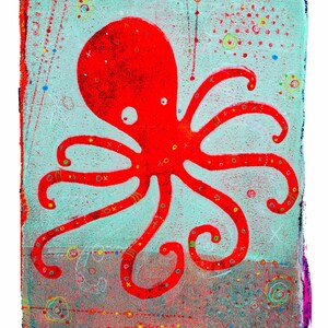 OctavioIn Red 14 x 17 Octopus Artwork Octopus with heart legs Octopus wall art Octopus heart legs Eight Legs image 4