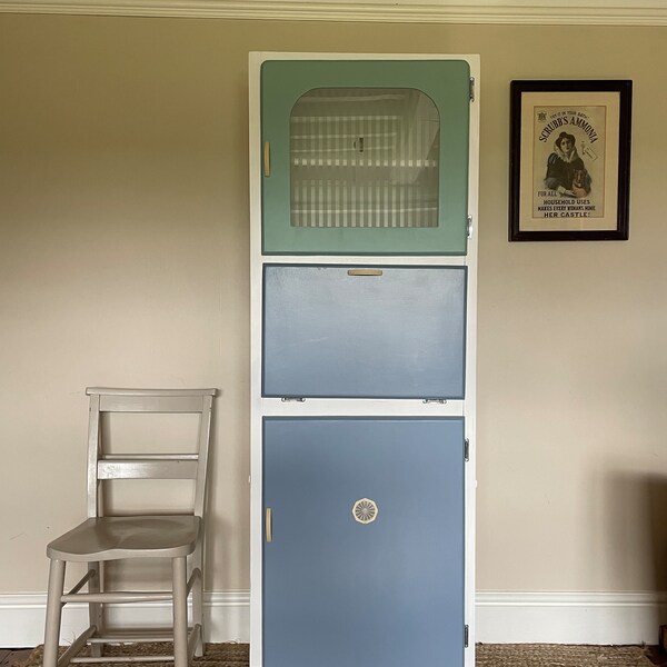 1950s Vintage Kitchen Larder Unit/Cabinet/Cupboard Painted Aqua, White and Sky Blue