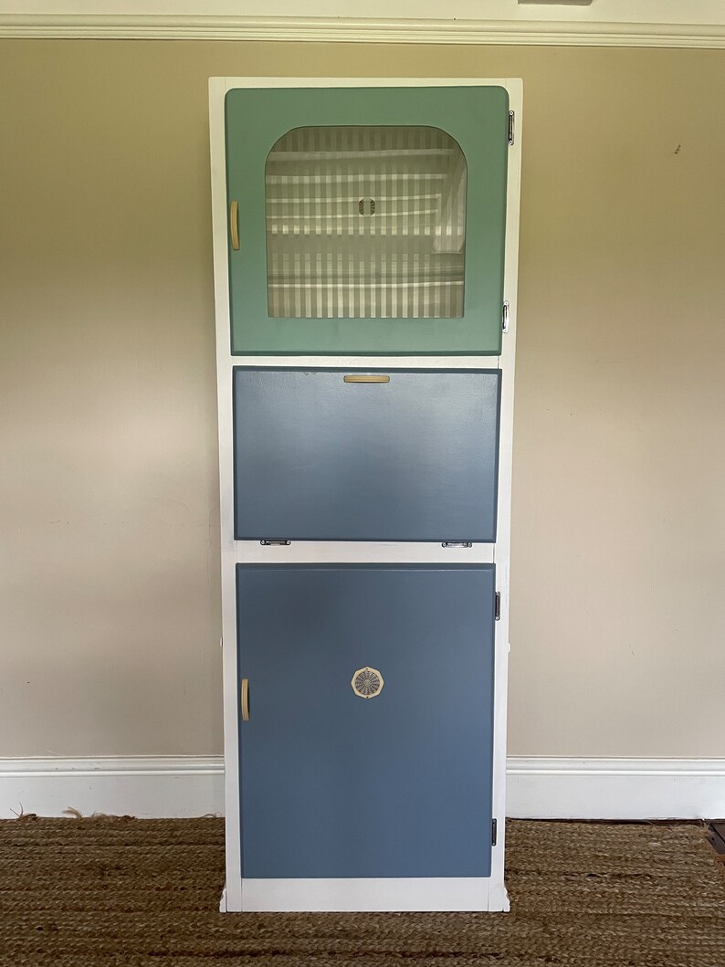1950s Vintage Kitchen Larder Painted Aqua, White