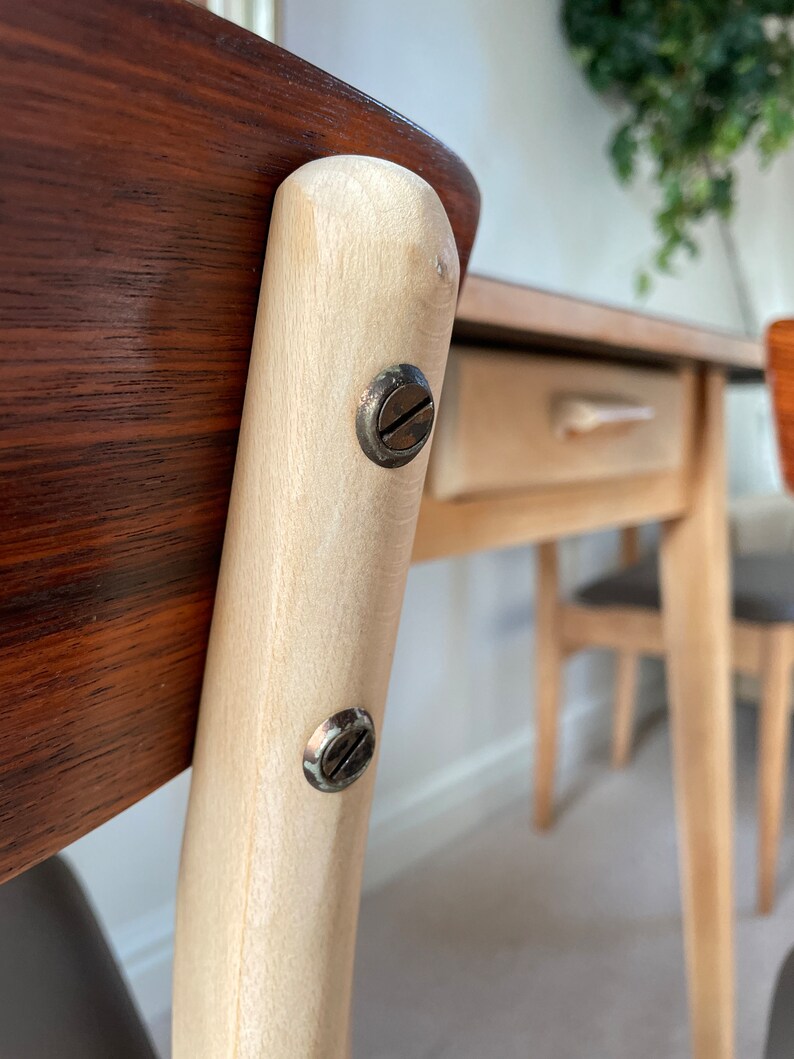 Vintage Mid Century Vinyl Chairs, Teak Backed With Chocolate/mink Brown