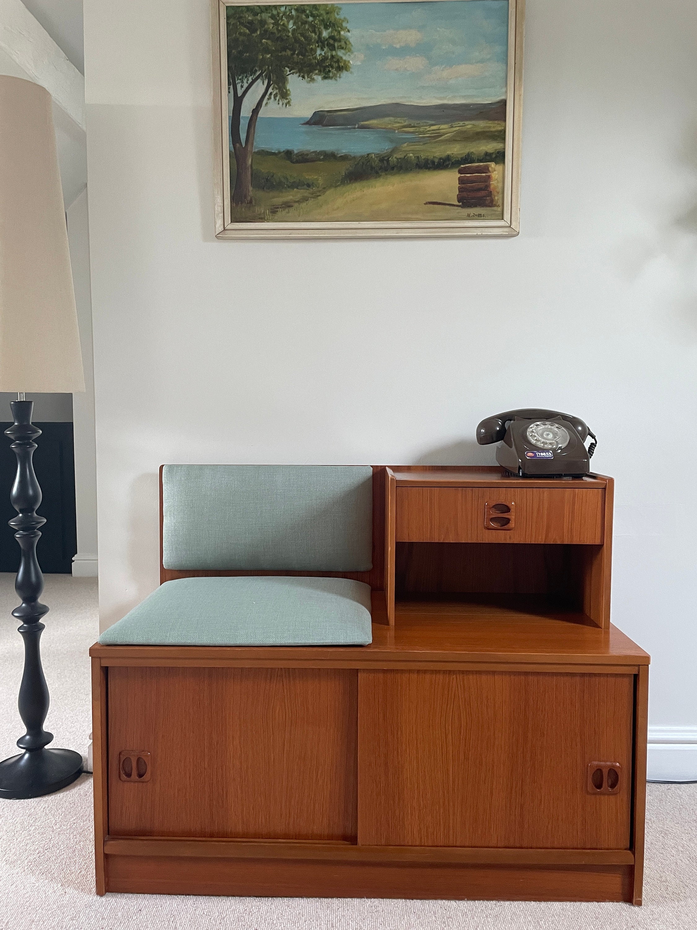 Mid Century Remploy Teak Telephone Table Seat Storage Hall Table