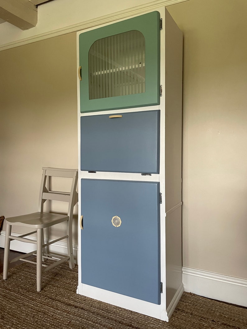1950s Vintage Kitchen Larder Painted Aqua, White