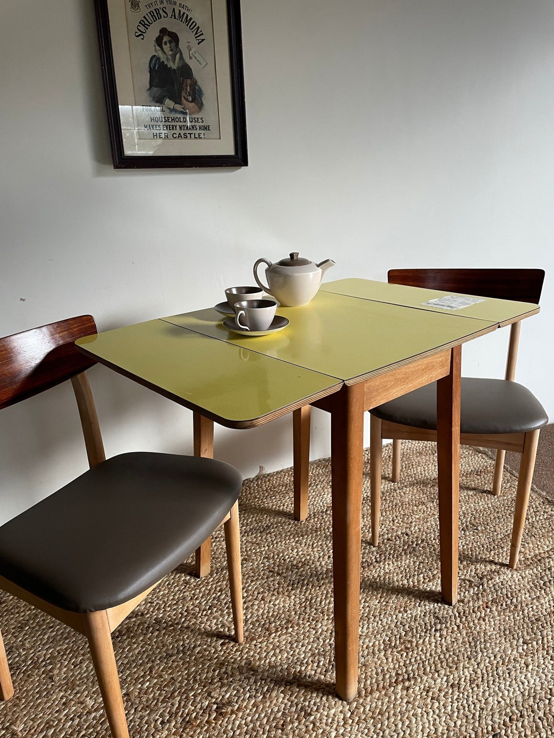 Vintage Mid Century Yellow Formica Table Folding Extending Etsy UK