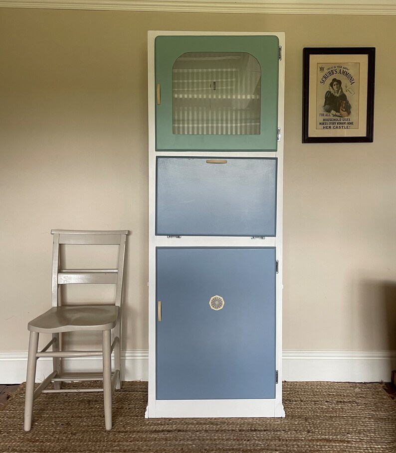 1950s Vintage Kitchen Larder Painted Aqua, White