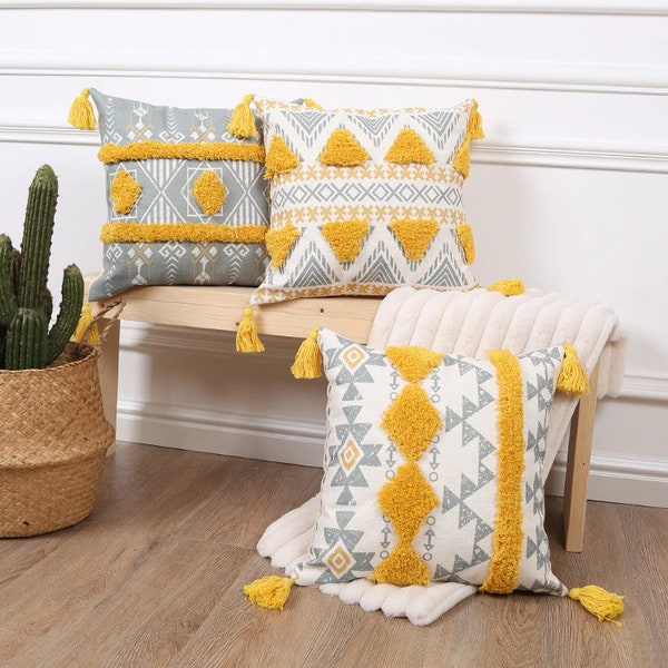 Yellow Grey Pillow Etsy