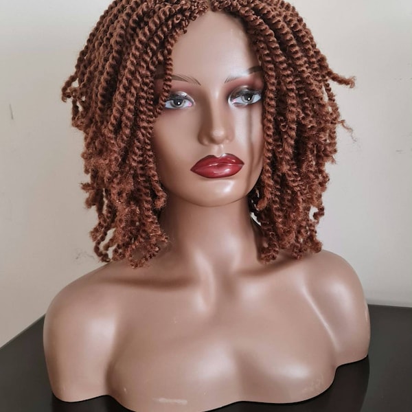 Kinky twisted wig ,afro braided twisted brown wig.quality twisted wig.handmade natural braided wig