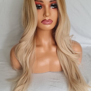 Perruque synthétique blonde, longue perruque synthétique blonde roux, perruque blonde ondulée