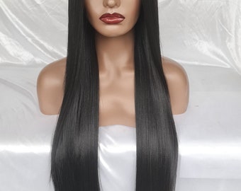 Black Long Straight Wig Synthetic Lace Wig Beginners Friendly Heat Resistant Elegant For Daily Use Wigs For Women