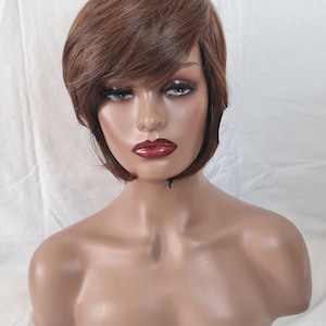Women Short Brown Pixie Cut Wig Synthetic Hair Wig Short Brown Wig | Non lace synthetic short pixie cut wig | Short Pixie Cut Wig |
