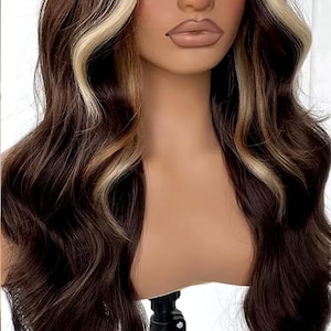 Ombre Brown And Blonde Lace Front Wigs Synthetic body wave Glueless frontal wigs