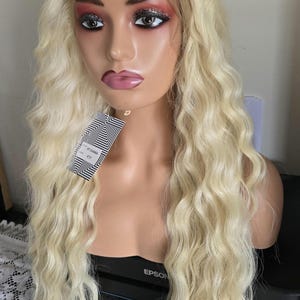 Deep wave middle part Part 613 Blonde Synthetic Hair Lace Front Wig For Women | wavy curly Blonde Wig Synthetic T part Wig wavy Blonde Wig