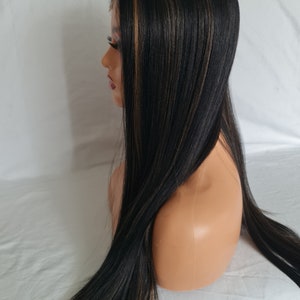 Black straight lace wig middle part wig Heat resistant frontal lace long black wig . Black straight lace synthetic wig