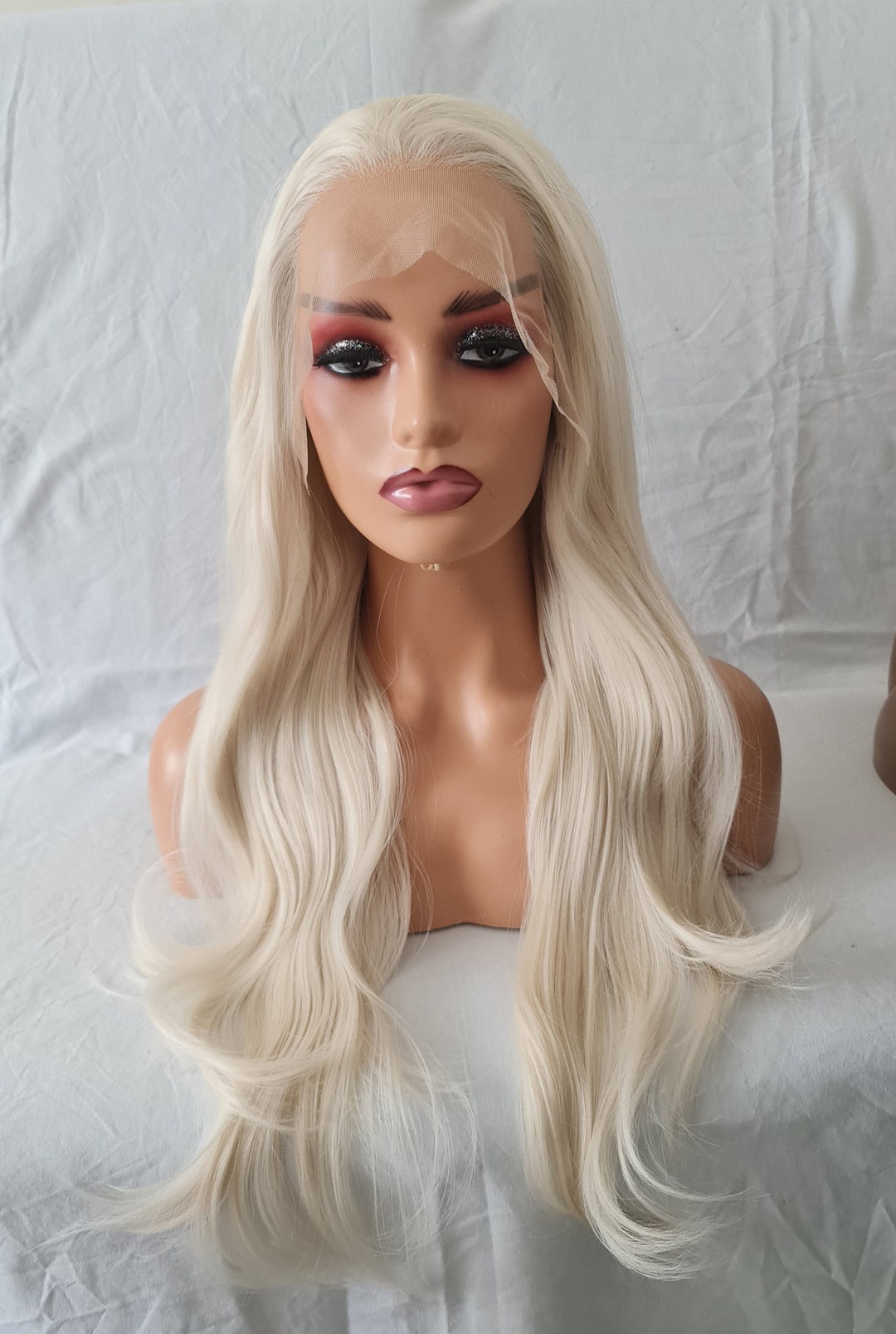 White Blonde Lace Front Wigs for Women Extra Long Loose Wavy White ...