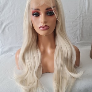 White Blonde Lace Front Wigs For Women Extra Long Loose Wavy White Synthetic Lace Front Wigs Natural Hairline 13*3 Freedom Part Lace Frontal