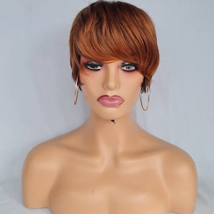 Short pixie cut copper red synthetic wig ,ombre red copper short synthetic wig