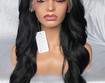 Peluca sintética larga ondulada negra con encaje frontal / peluca sintética negra ondulada con encaje frontal