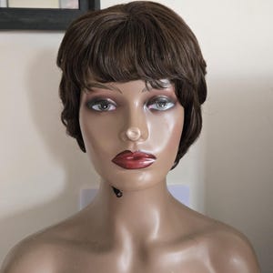 Women Short Brown Pixie Cut Wig Synthetic Hair Wig Short Brown Wig | Non lace synthetic short pixie cut wig | Short Pixie Cut Wig |