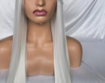 Peluca sintética blanca con flequillo / peluca blanca con flequillo para mujer