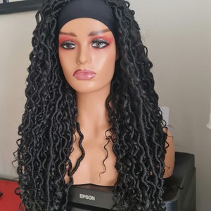Headband faux locs goddess wig crochet headband black wig locs crochet wig, ombre brown locs crochet wig