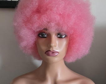 Peluca sintética afro rosa, peluca rosa voluminosa de cabello sintético, 10 pulgadas / peluca afro rosa para cosplay