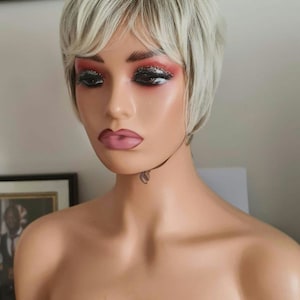 Swoop Bang Pixie Cut Wig Gray black Mix Short Style Wig Salt Pepper Gray Hair Wig /Gray Pixie Short Cut Synthetic Hair Wig