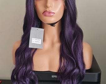 Long Body Wave Purple Lace Wig For Women Deep Middle T Part Lace Wig Daily Makeup Cos Wedding Party