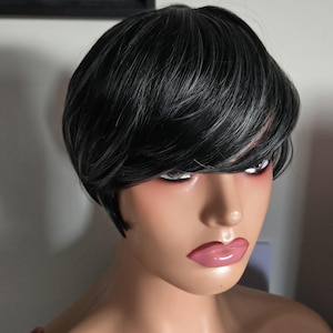 pixie cut wig short wigs for black woman,  pixie black mixed with grey short cut wigs for women