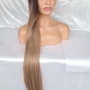 Ombre brown straight lace front synthetic wig / long Ombre brown heat resistant wig